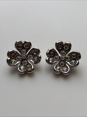Bogoff Vintage Crystal Floral Heart Petal Stud Earrings in Silver